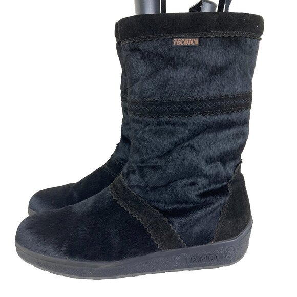 Tecnica Mens Euro 48 US 13.5 Black Goat Fur Shearling Lined Winter Boots Italy - Picture 1 of 9